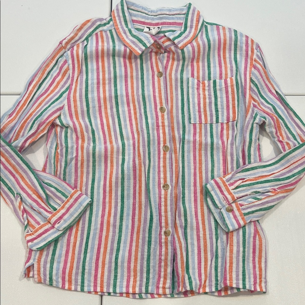 Cotton On Kids Striped Button Down Shirt - Red, Green, Orange
